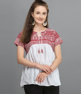  White top with short sleeves and a full-length design for women