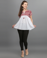  White top with short sleeves and a full-length design for women