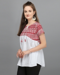  White top with short sleeves and a full-length design for women