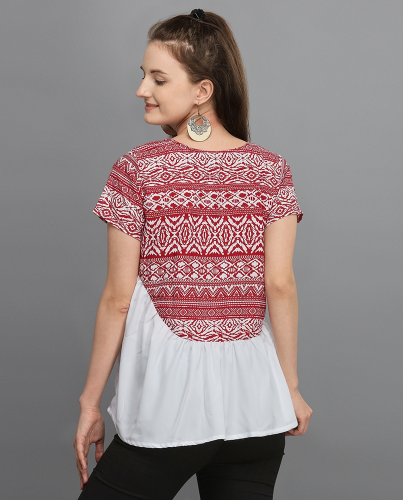  White top with short sleeves and a full-length design for women