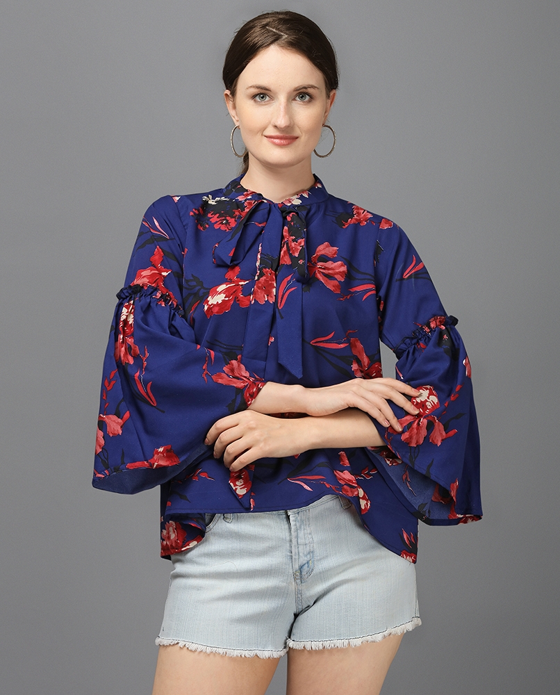 Floral print blue top