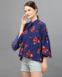 Floral print blue top