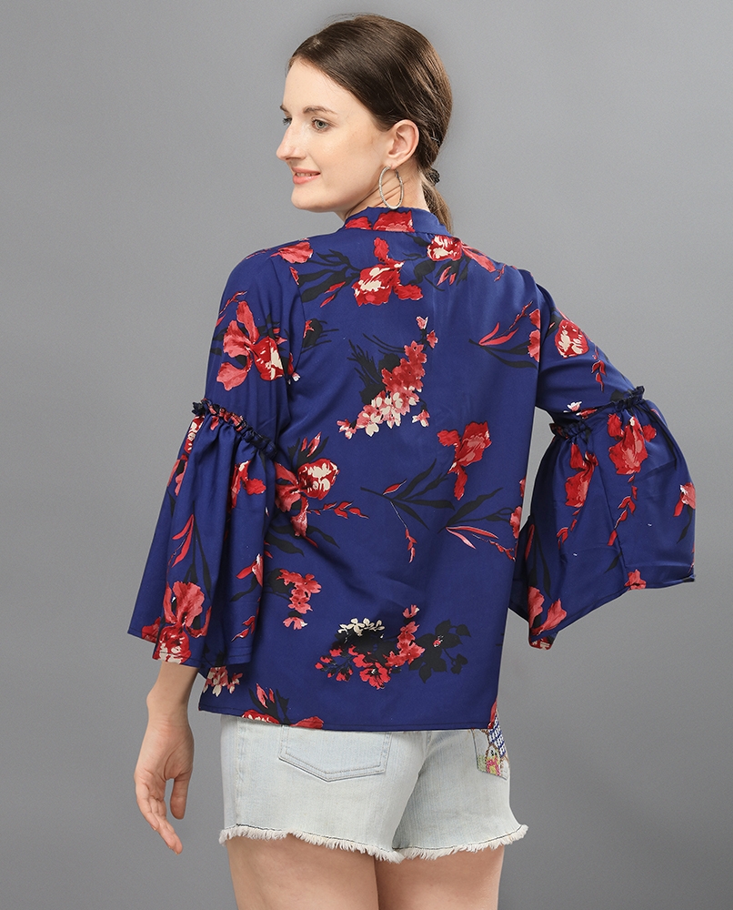 Floral print blue top