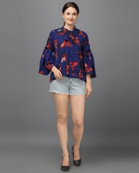 Floral print blue top
