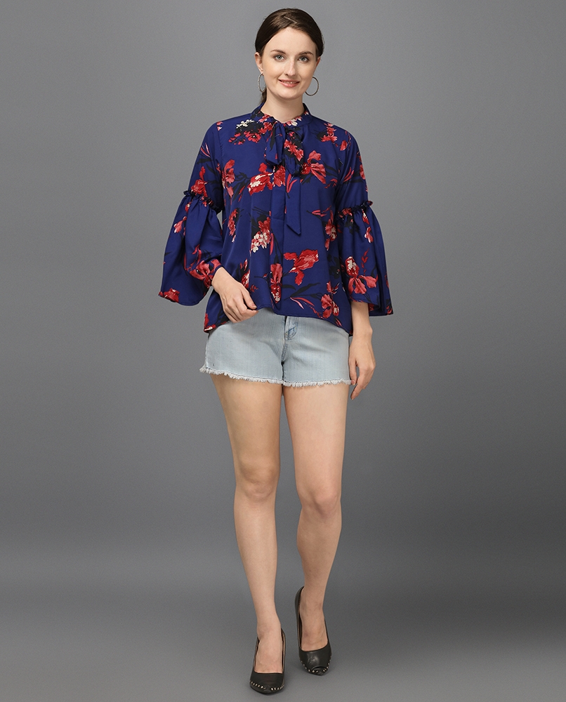 Floral print blue top