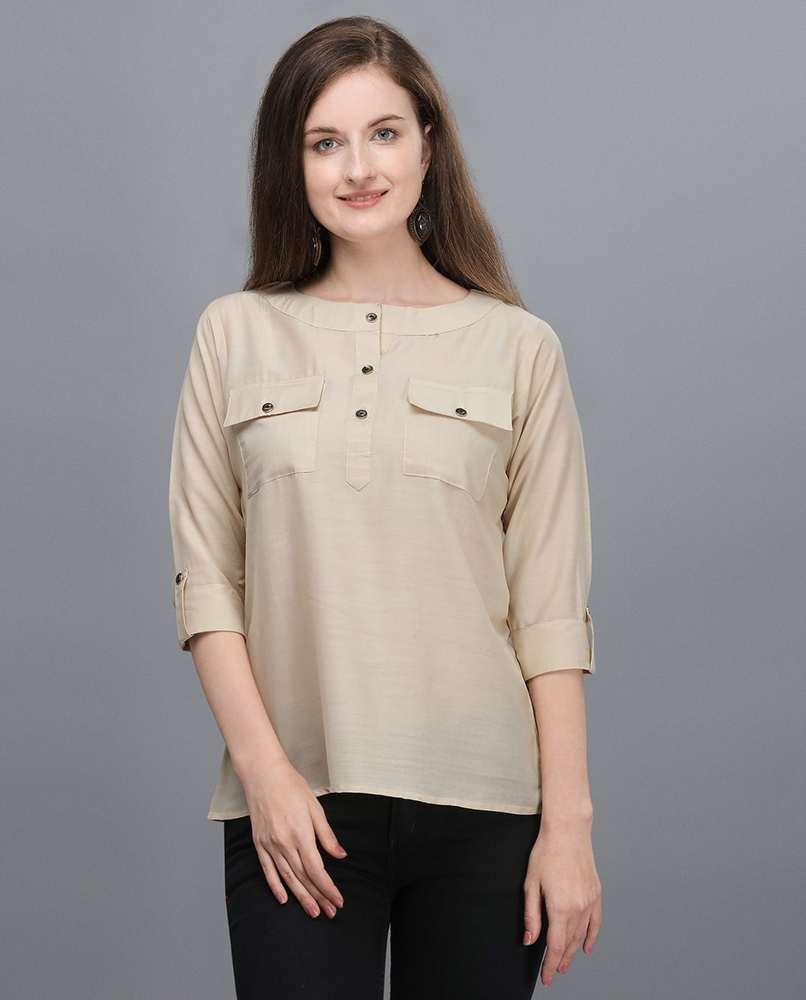 Solid cream full sleeves top