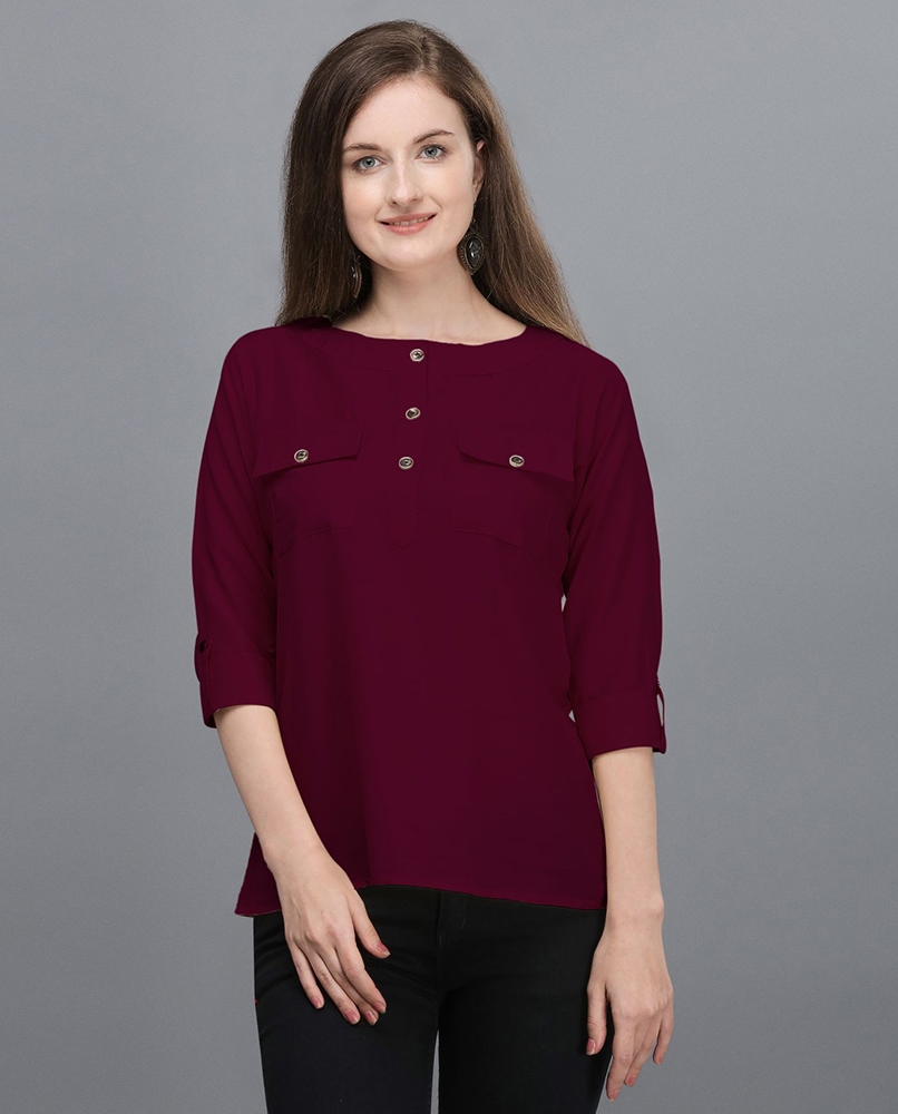 Solid wine full sleeves top