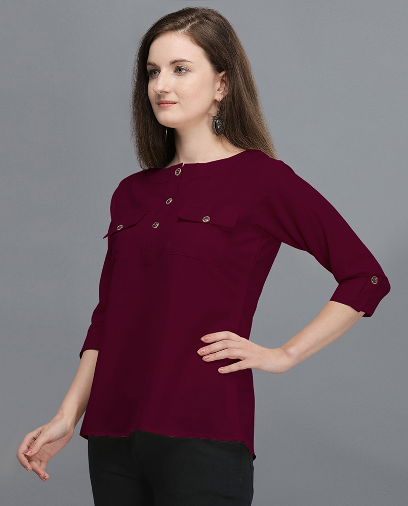Solid wine full sleeves top