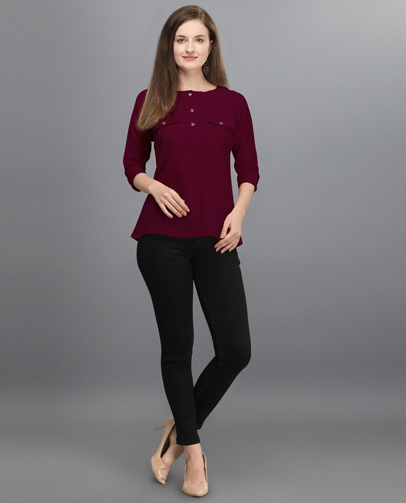 Solid wine full sleeves top