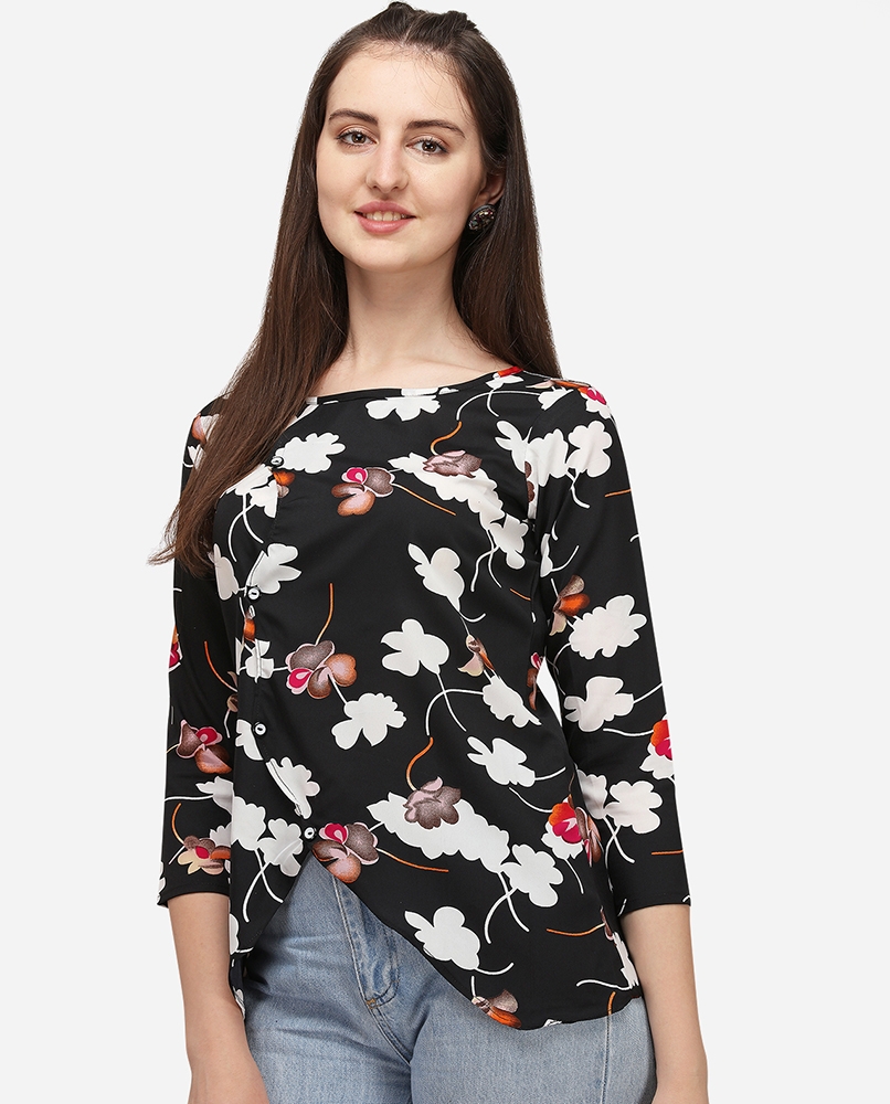 Floral print black top