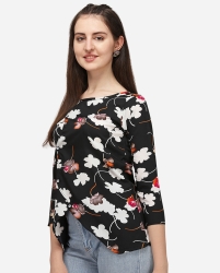 Floral print black top