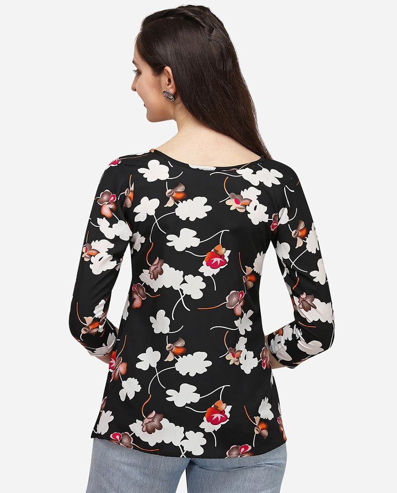 Floral print black top