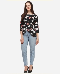 Floral print black top