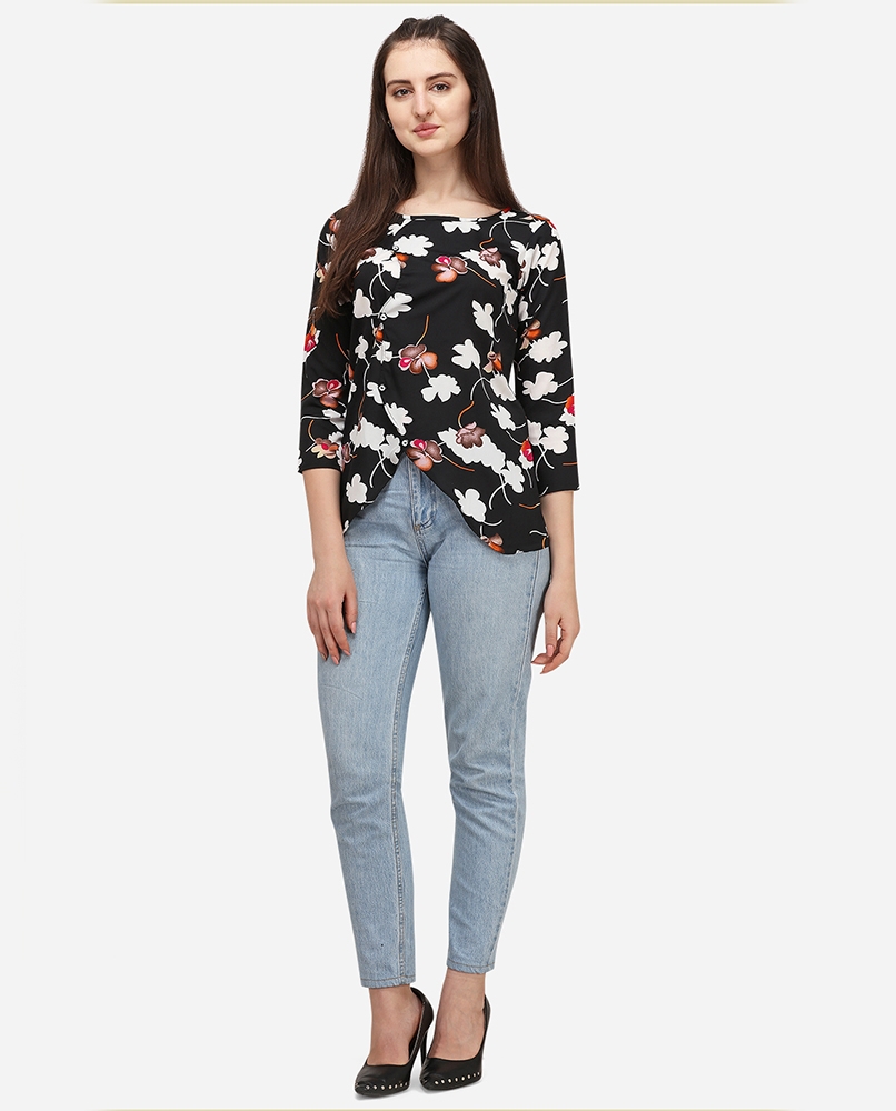 Floral print black top