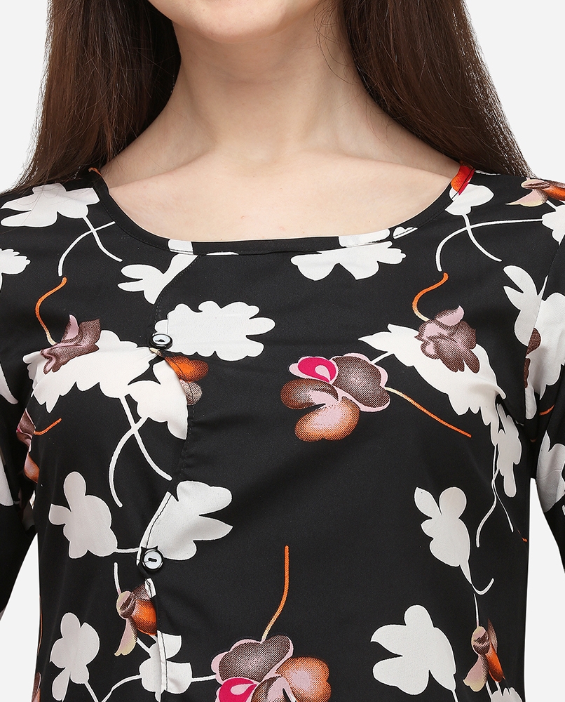 Floral print black top