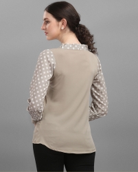 Long sleeves double pattern top beige