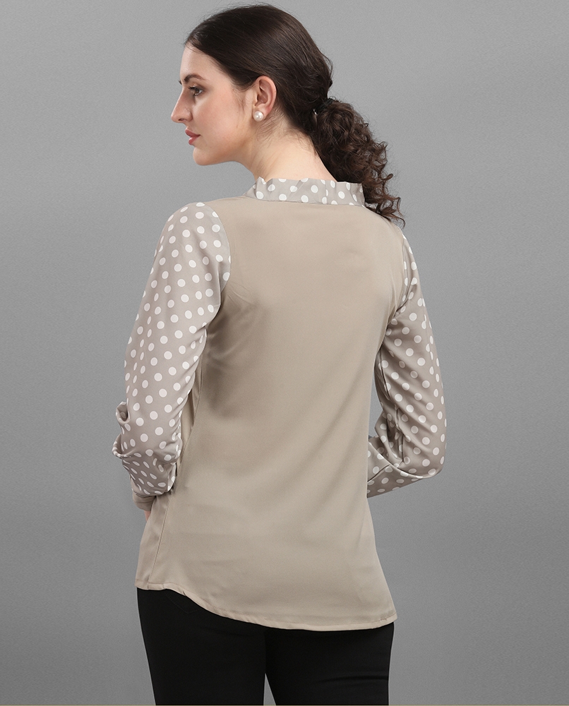 Long sleeves double pattern top beige