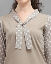Long sleeves double pattern top beige