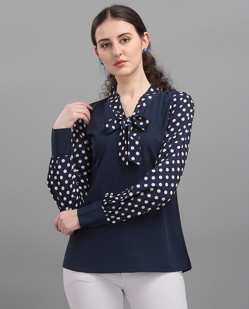 Long sleeves double pattern top blue