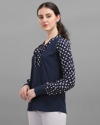 Long sleeves double pattern top blue