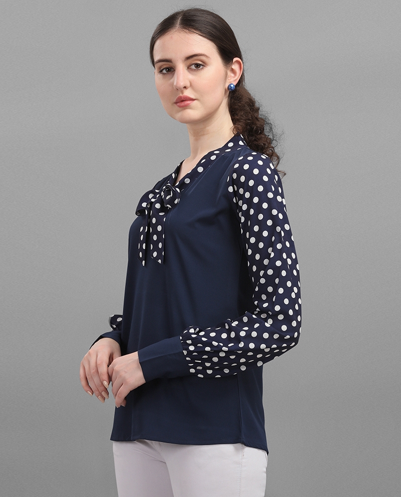 Long sleeves double pattern top blue