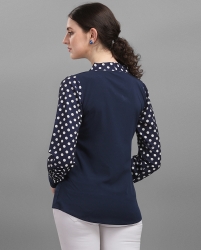 Long sleeves double pattern top blue