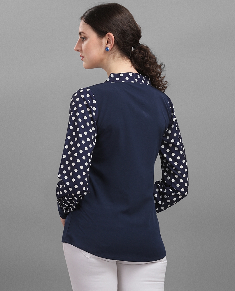 Long sleeves double pattern top blue