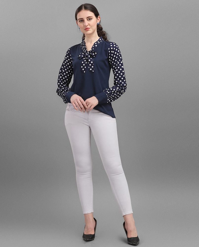 Long sleeves double pattern top blue