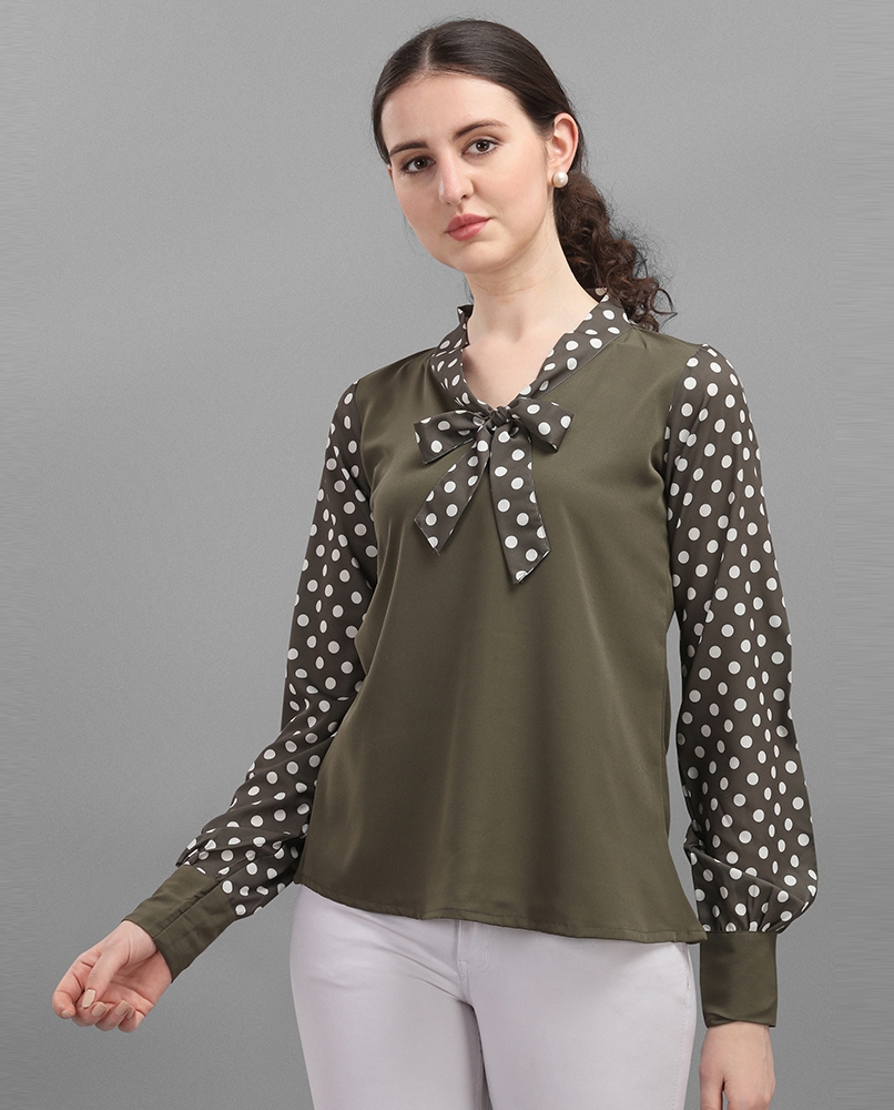 Long sleeves double pattern top green