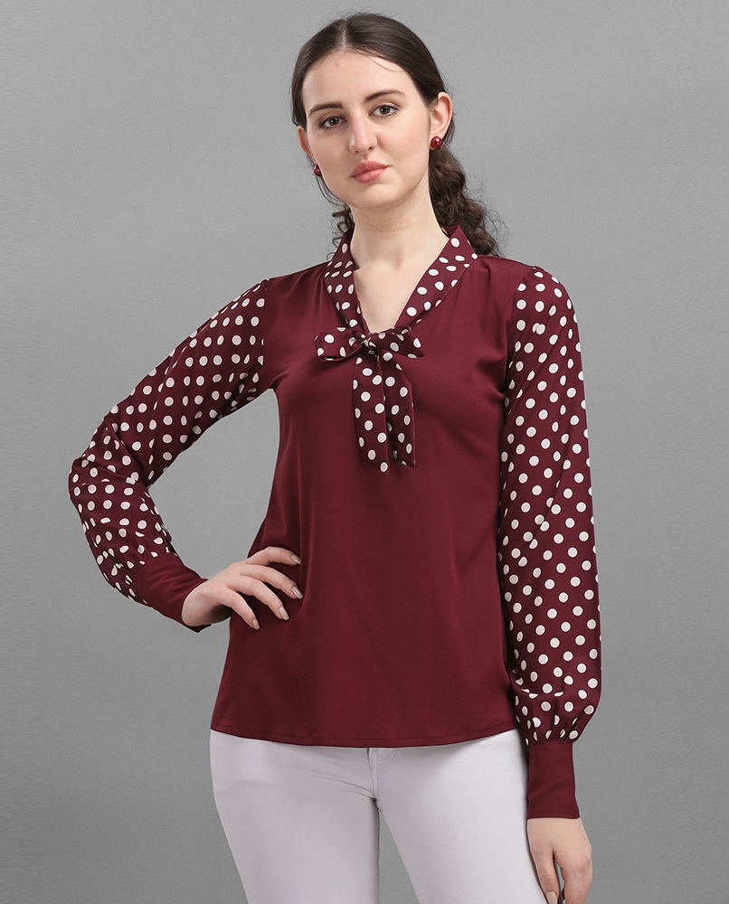 Long sleeves double pattern top maroon