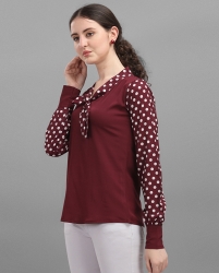 Long sleeves double pattern top maroon