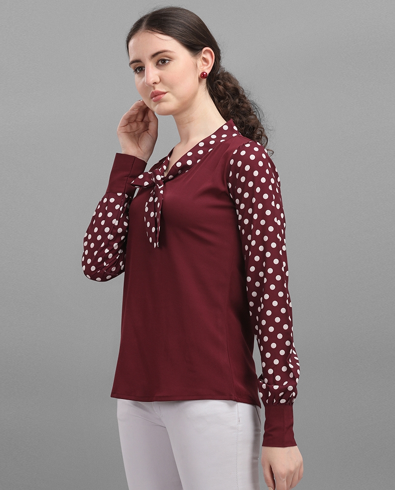 Long sleeves double pattern top maroon