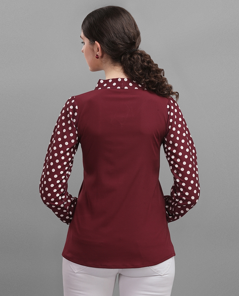 Long sleeves double pattern top maroon