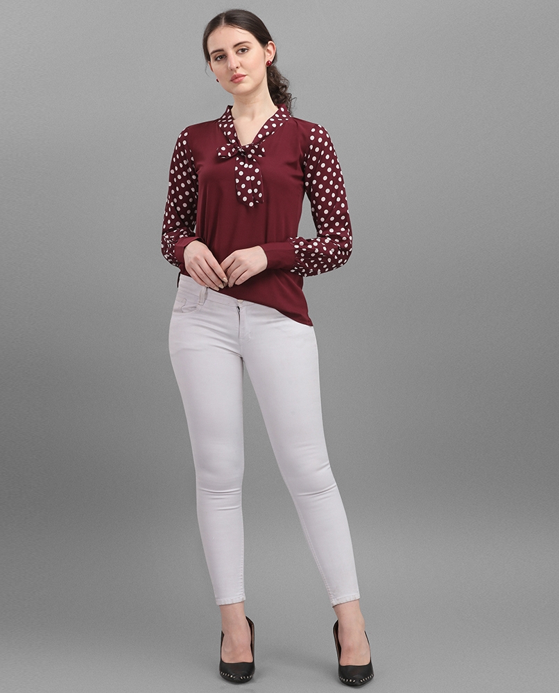 Long sleeves double pattern top maroon