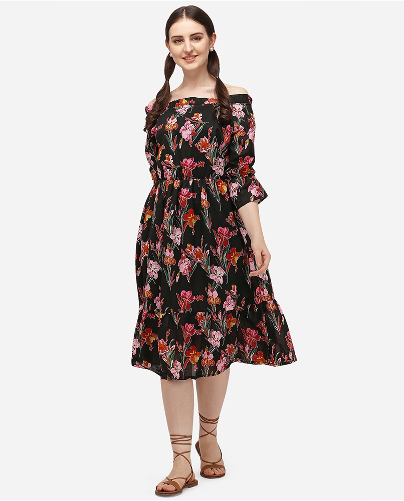 Floral colorful black dress