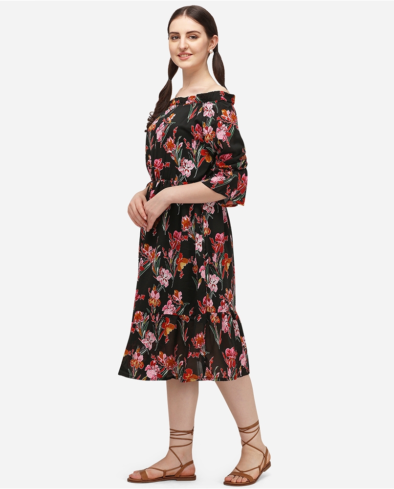 Floral colorful black dress
