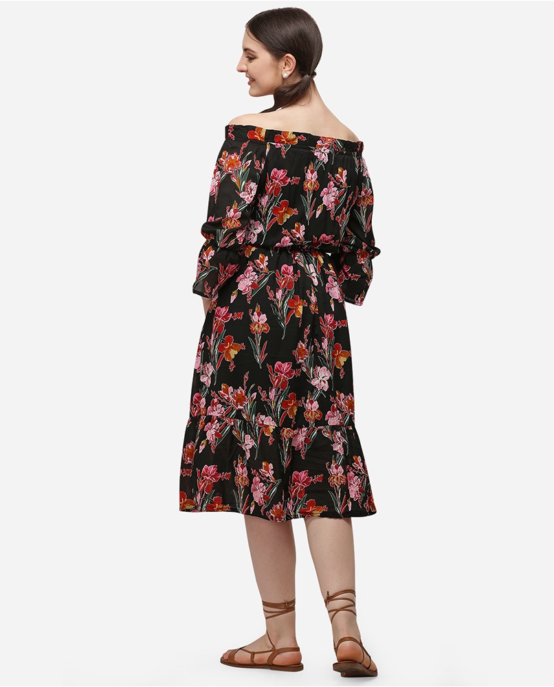 Floral colorful black dress