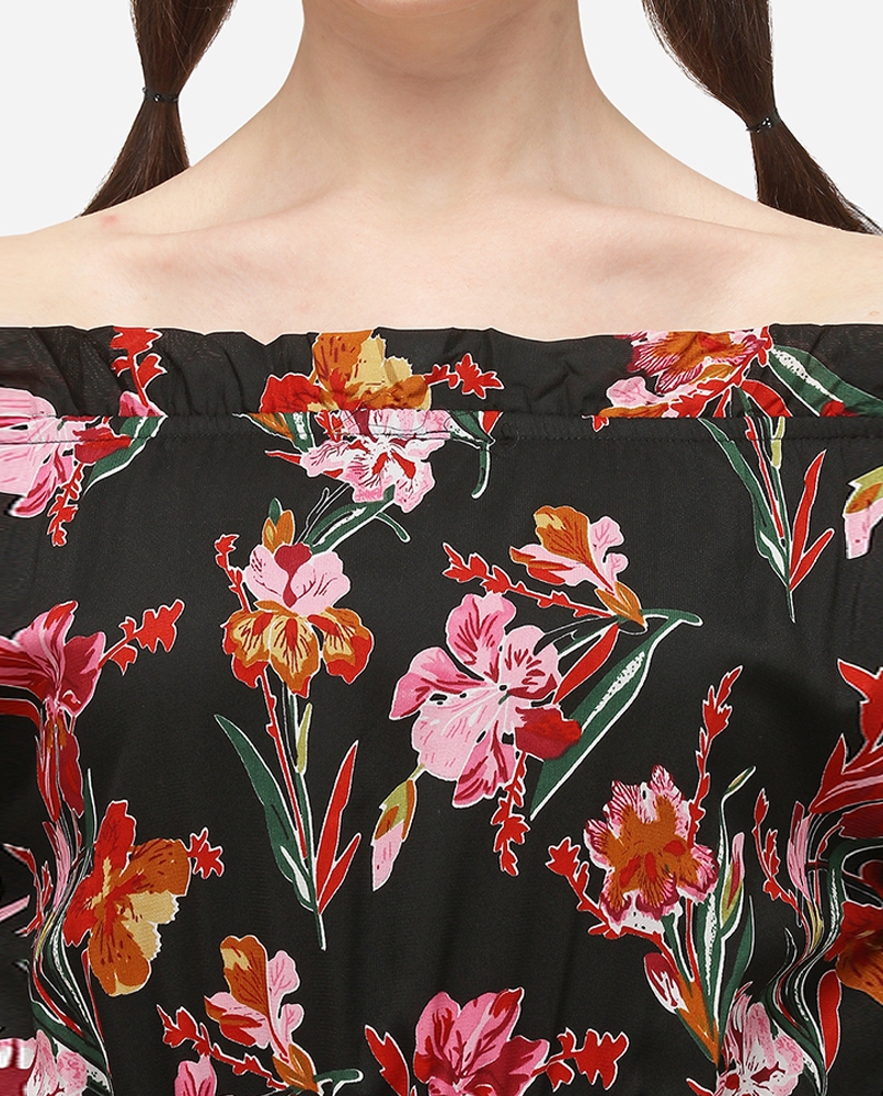 Floral colorful black dress
