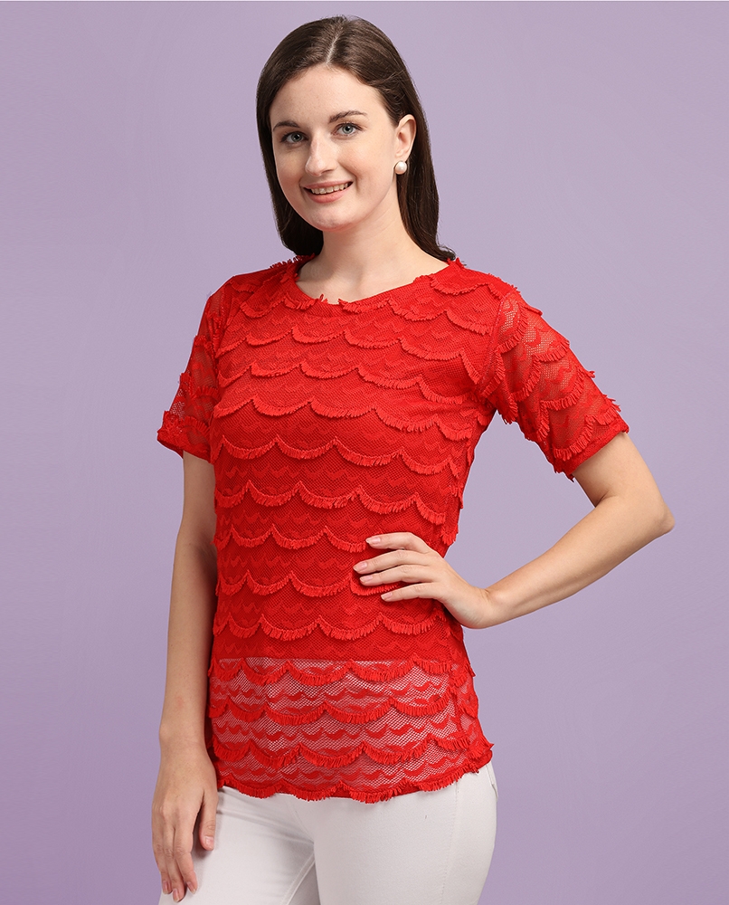 Solid net top for women