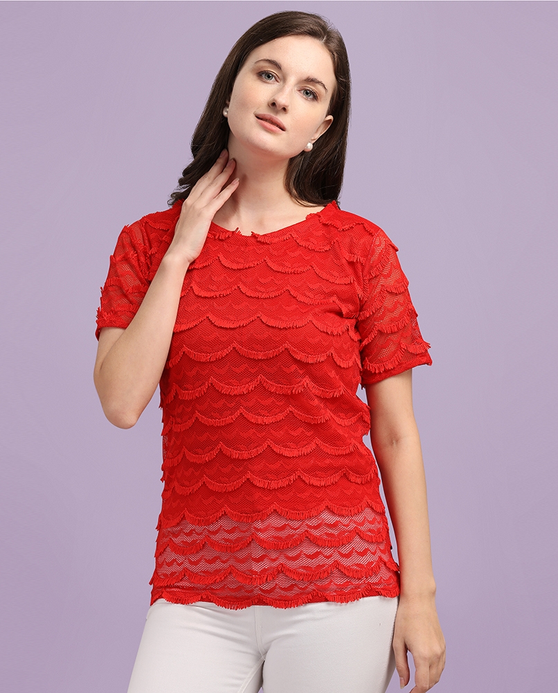 Solid net top for women